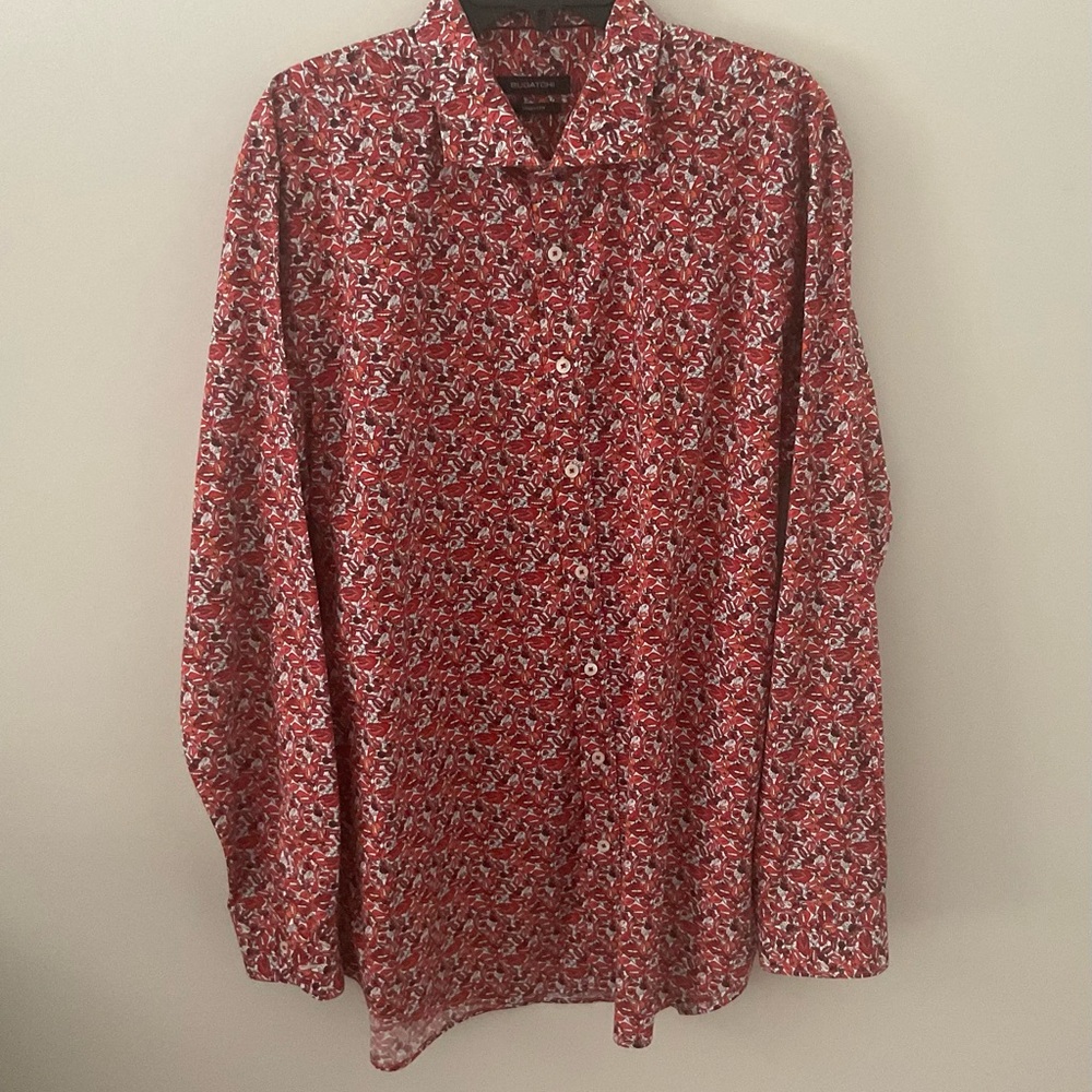Bugatchi Red and White Lips Casual Button Down Shirt